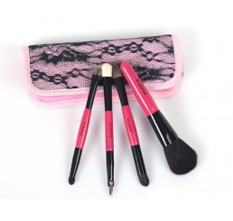 ZOERYA 4pcs Mini Double Ended Red Portable  Makeup Brushes Set