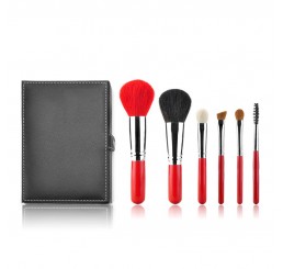 MSQ 6pcs Black Portable Goat Hair Makeup Brush Set