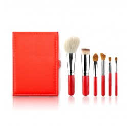 MSQ 6pcs Red Portable Goat Hair Makeup Brush Set